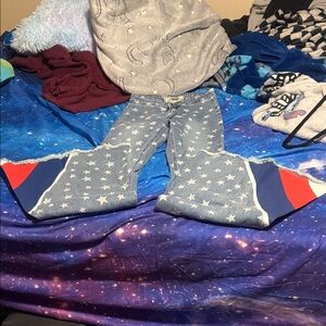 Star-Patterned Blue Flare Jeans